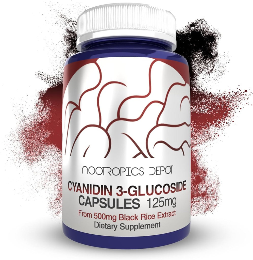 Nootropics Depot Cyanidin 3-Glucoside 캡슐 | 125mg | 60 개 | 검은 쌀 추출물 | C3G | Oryza Sativa | 대사, 비전,인지 지원