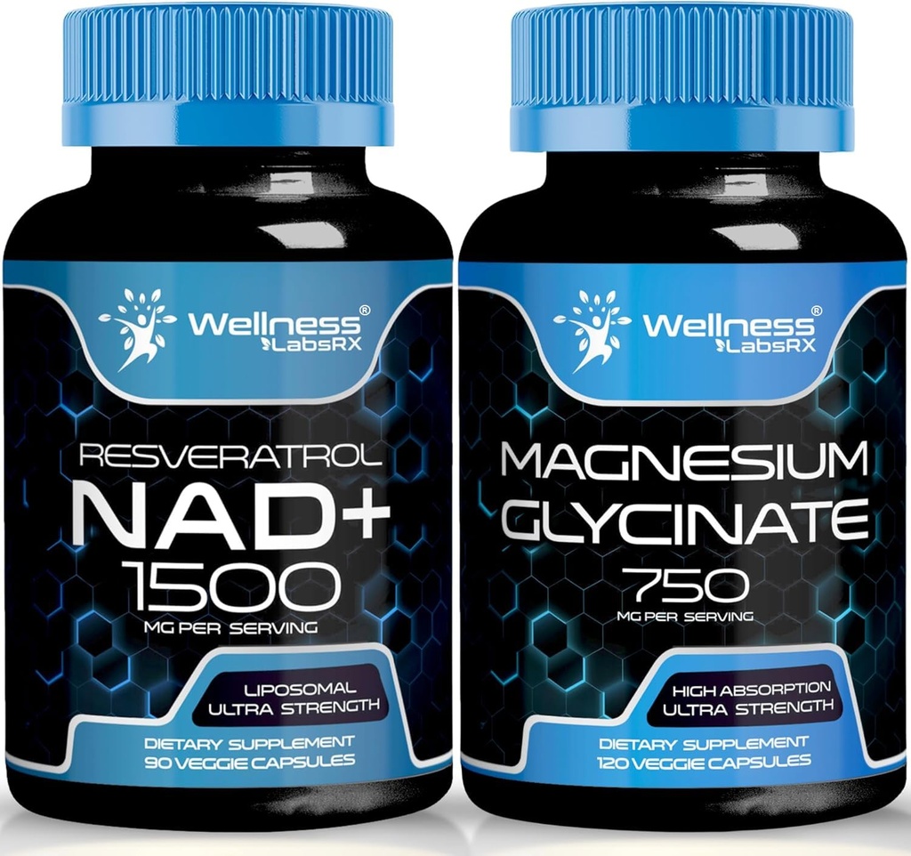마그네슘 글리세린 캡슐 - 750mg - 마그네슘 보충 높은 흡수 보충교재 │ NAD 보충교재, 1500mg - Liposomal NAD+ Resveratrol와 보충