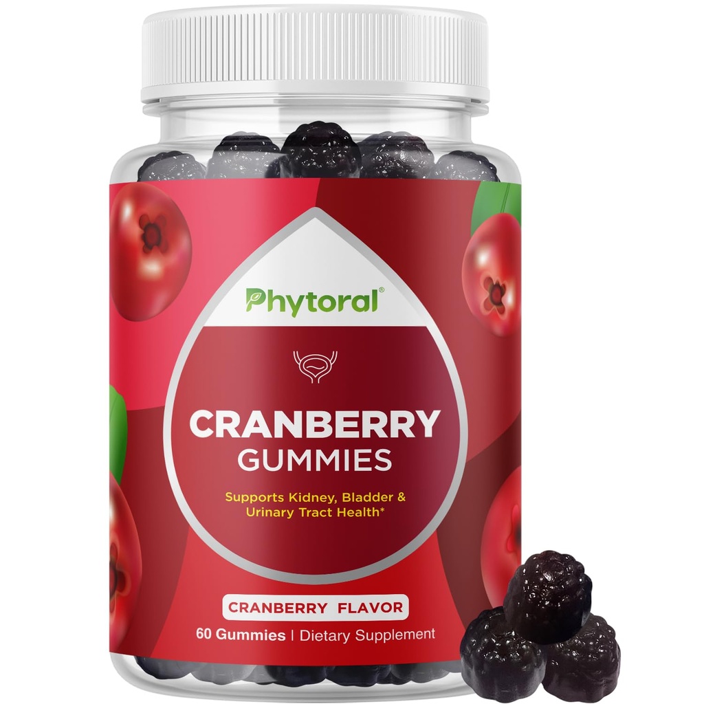 여성을위한 Phytoral Extra Strength Cranberry Gummies - Delicious Potent Supplement and Men Bladder Kidney Urinary Tract Health Support 매일 비타민 (30 인분)