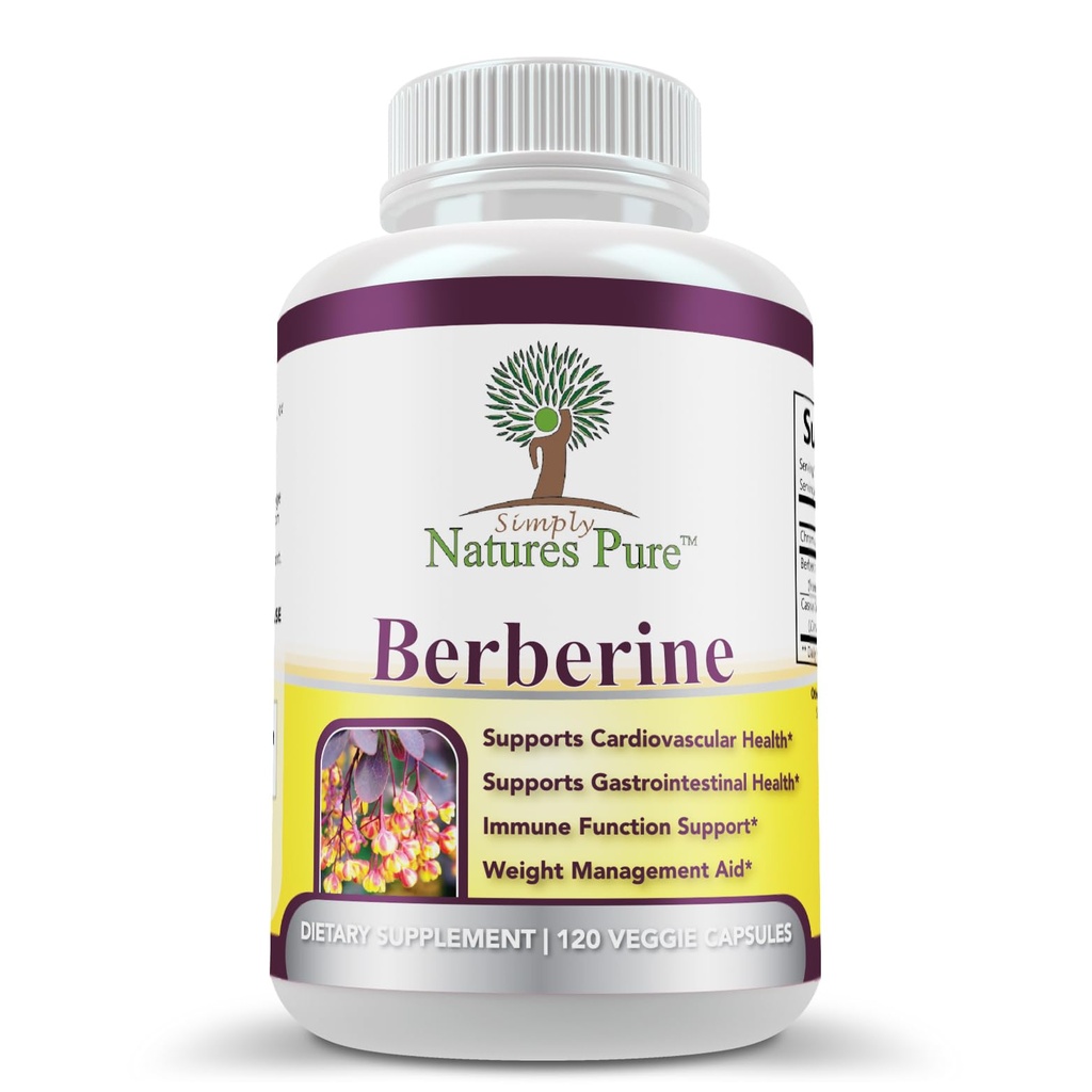 단순히 자연 순수 프리미엄 Berberine HCl 500mg - 120 캡슐 - 심혈관 위장 면역 지원 - Chromium Cinnamon