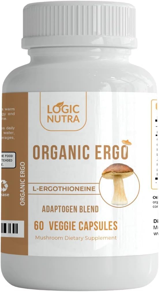 L-Ergothioneine Plus Cordyceps Mushroom, Lion 's Mane, Reishi, Astragalus, Siberian Ginseng, Ashwagandha - 60 모자의 유기 혼합