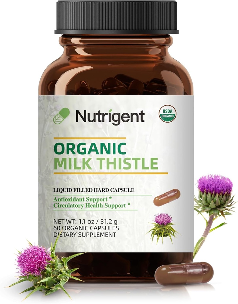 USDA 유기 우유 이틀 보충교재 25:1 추출물, 8750 mg 힘, Silymarin 보충교재 280 mg, 액체 유기 캡슐, 간 건강 & 해독 지원, 비 GMO, 60 조사