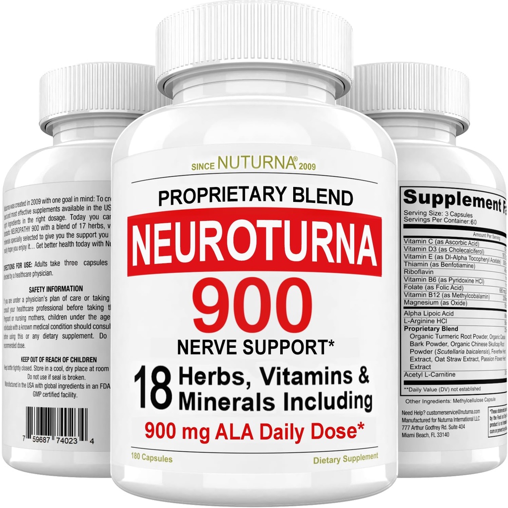 Neuropathy 지원 Nerve 보충 900 mg 순수한 알파 Lipoic 산 - 최대 힘 공식, 손가락, 손, 발가락, & 발에 있는 Fortify Nerves - 제일 주변 기복 지원 - 180의 캡슐