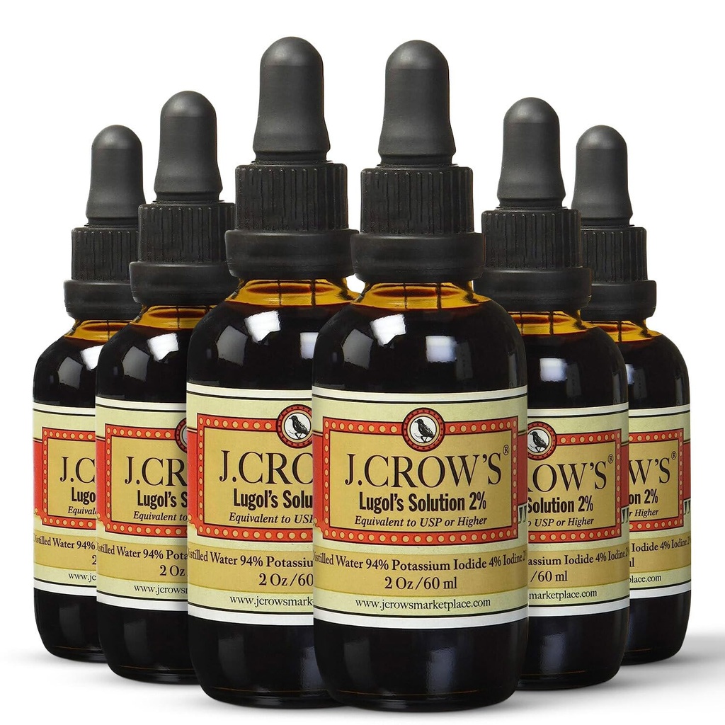 J.CROW'S® Lugol의 Iodine 2% 2 oz (6 병)의 해결책 – 우수한 Iodine & 칼륨 Iodide 액체, 글루텐 &의 알콜 자유로운 자연적인 소금물 추출물, Expiration 없음