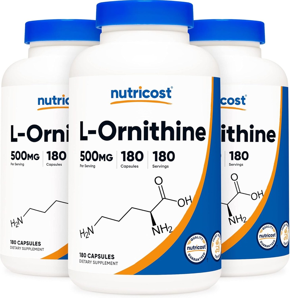 Nutricost L-Ornithine 500mg; 180 캡슐 (3 병)
