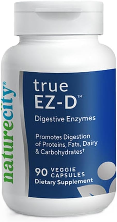 NatureCity True-EZ-D Non-GMO Digestive Enzyme Complex 남성과 여성을위한 소화 안전 및 Bloating Relief (90 Veggie 캡슐) 슈퍼 효소