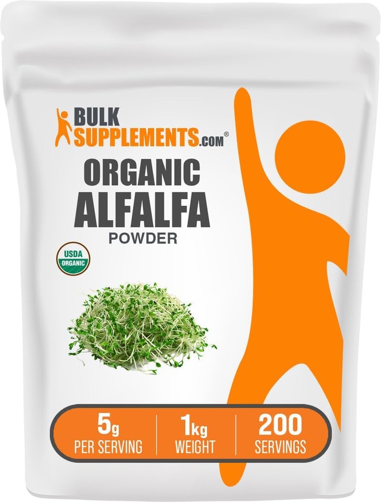 BulkSupplements.com 유기 Alfalfa 잔디 분말 - Alfalfa 보충, 녹색 슈퍼 푸드 분말 - Vegan & 글루텐 무료, 서빙 당 5g, 1kg (2.2 파운드) (팩 1)