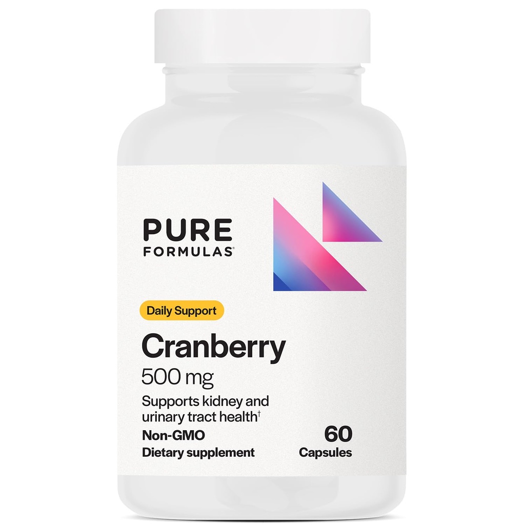 PureFormulas Cranberry 500 mg - Kidney 및 Urinary Tract Health 지원 - 면역 방지 및 세포 건강을위한 산화 보충 - 여성 및 남성을위한 크랜베리 알약 - 비 GMO - 60 캡슐