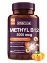 비타민 B12 하위 언어, 에너지 생산을 위한 Methylcobalamin 5000mcg, 에너지, Nerve & 세포 지원, 자연적인 복숭아 풍미, Vegan, 영 설탕, 240 빠른 용해 정제