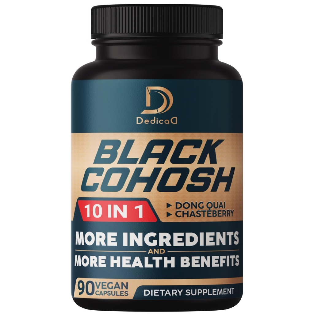 Black Cohosh Supplement - Menopause & Immune Health 용 3 개월 - 12 Potent Herb의 혼합은 Dong Quai, Chasteberry, Wild Yam, Red Clover, Black Pepper 및 기타 - 90 Vegan 캡슐을 포함합니다.