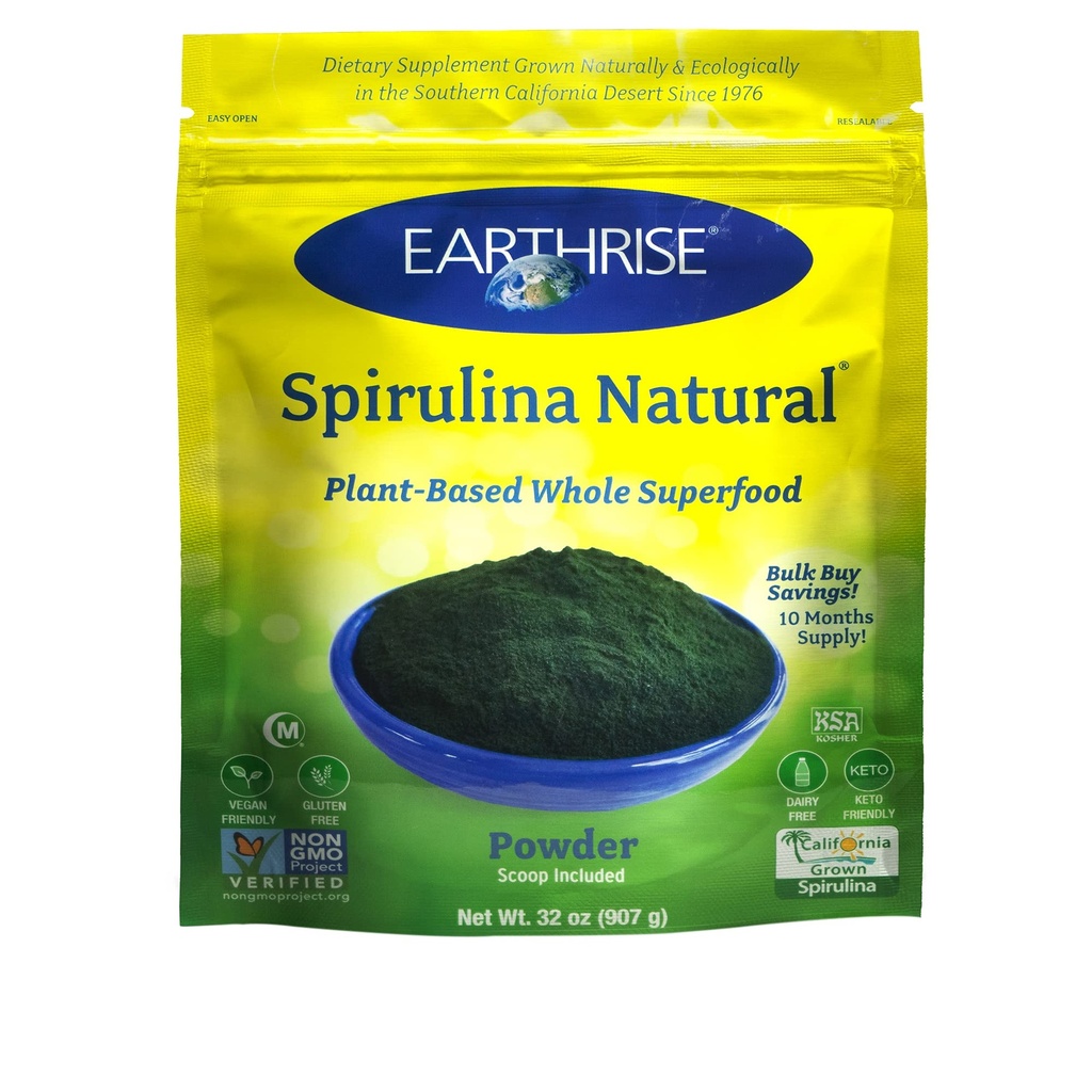 지진 Spirulina 자연적인 분말 32oz, 캘리포니아 Vegan에서 자연적인 프리미엄 Spirulina, 글루텐 자유로운, 비타민 & 무기물에서 높은 Keto 친절한, 비 GMO 최고 음식. (2 파운드)