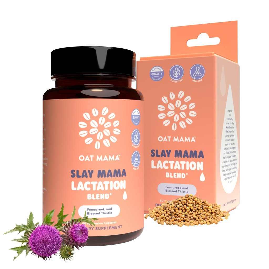 OAT MAMA 유기 Lactation 보충교재 - 'Slay Mama' Blessed Thistle & Fenugreek 캡슐 - 초본 Lactation 혼합, Breastfeeding 엄마를 위한 Postpartum 지원