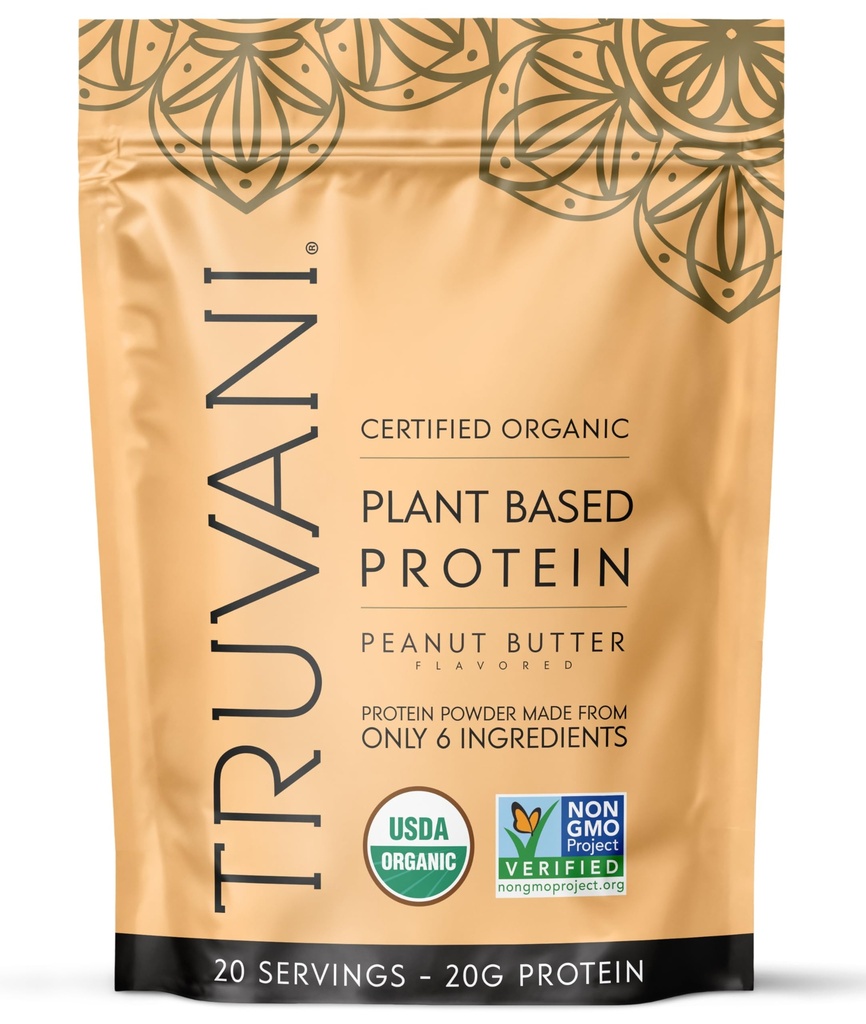 Truvani Vegan Pea Protein Powder | 땅콩 버터 | 20g 유기농 공장 기반 단백질 | 20 인분 | Keto | Gluten & Dairy Free | Low Carb | 추가 설탕 없음