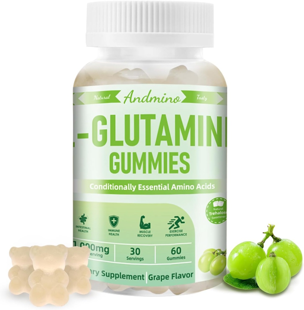 L 글루타민 Gummies 1000 mg, Trehalose와, L 글루타민 보충교재 지원 Intestinal, 성인 & 아이를 위한 Boost 면역 & 근육 건강, 비 GMO, 비건, 글루텐 자유로운, 포도 풍미, 60