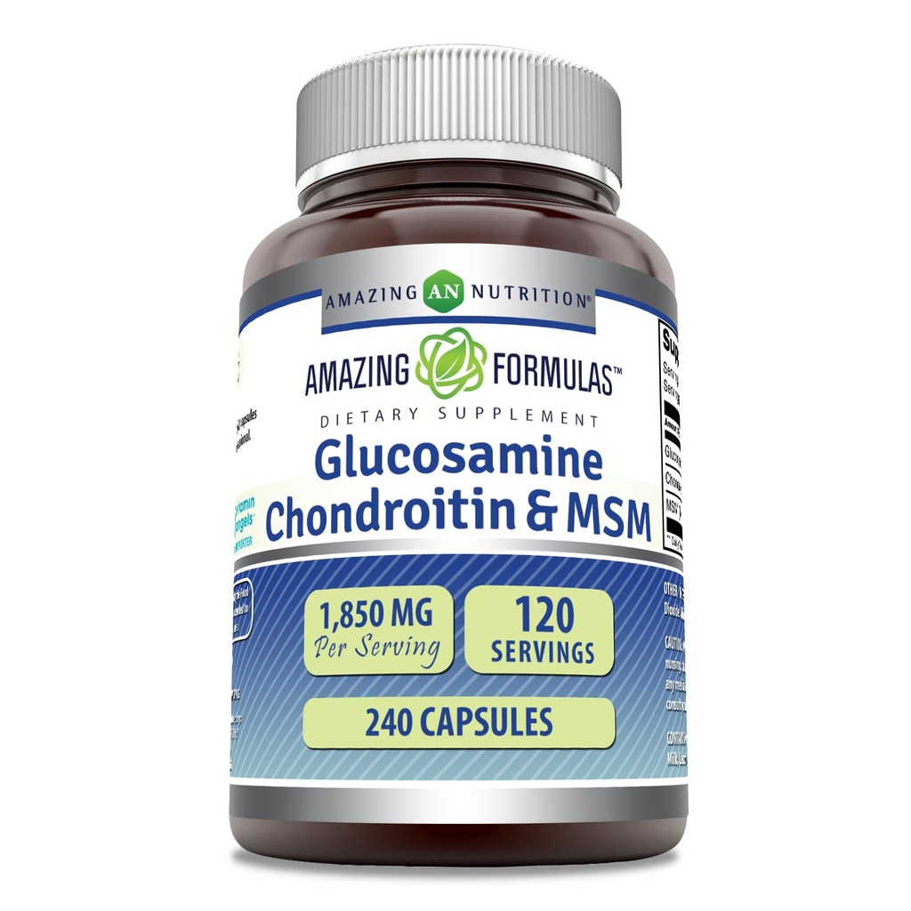 Amazing Formulas Glucosamine Chondroitin & MSM 보충교재 | 서빙 당 1850 Mg | 240의 캡슐 | 비 GMO | 글루텐 프리 | 미국