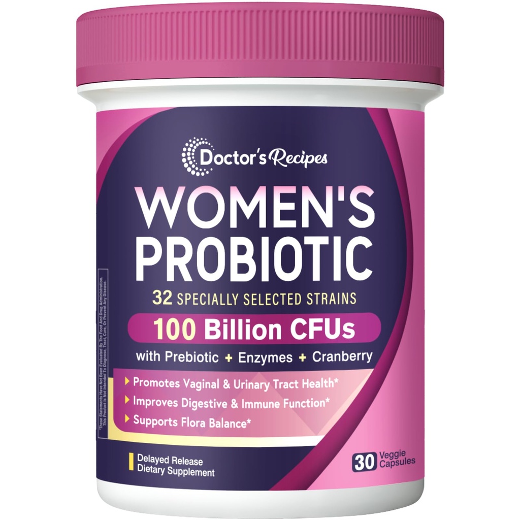 여자를 위한 의사의 조리법 Probiotics, 100억 CFU 32 Strains, Prebiotic 섬유와 더불어, 효소 & 크랜베리, 질 유린 소화 & 면역성, 효모, 선반 안정, 지연된 방출, 30의 모자