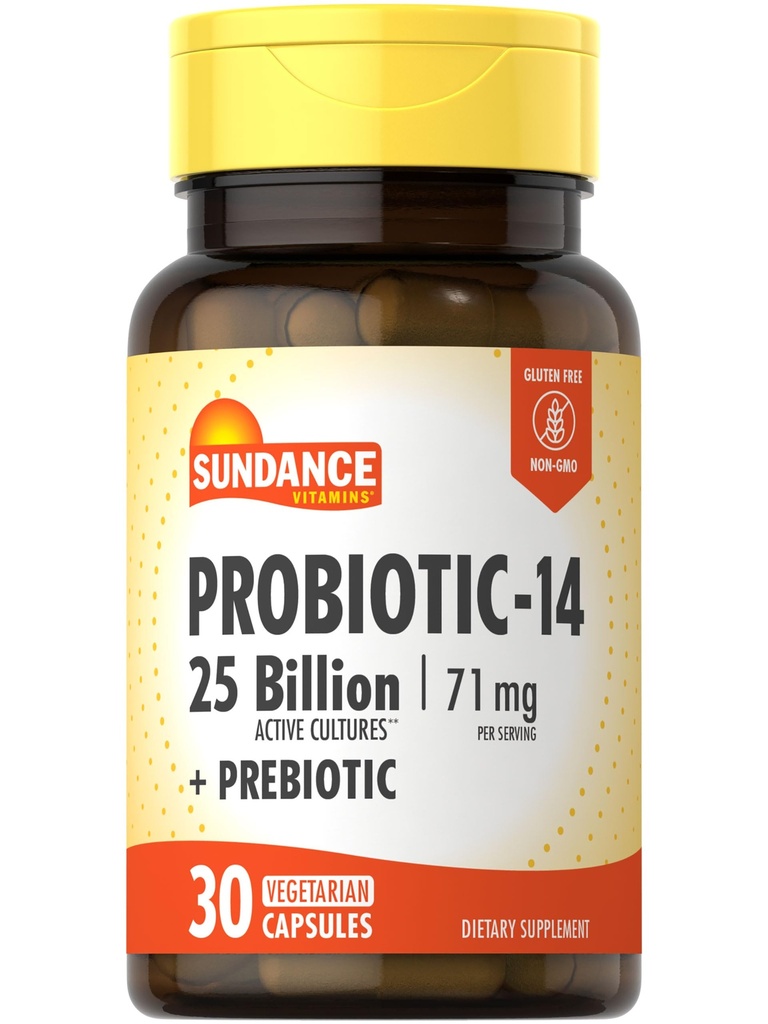 Sundance Probiotic-14 | 25 억 문화 | 30 캡슐 | 프리바이오틱스 | 채식주의, 비 GMO, 글루텐 무료 보충