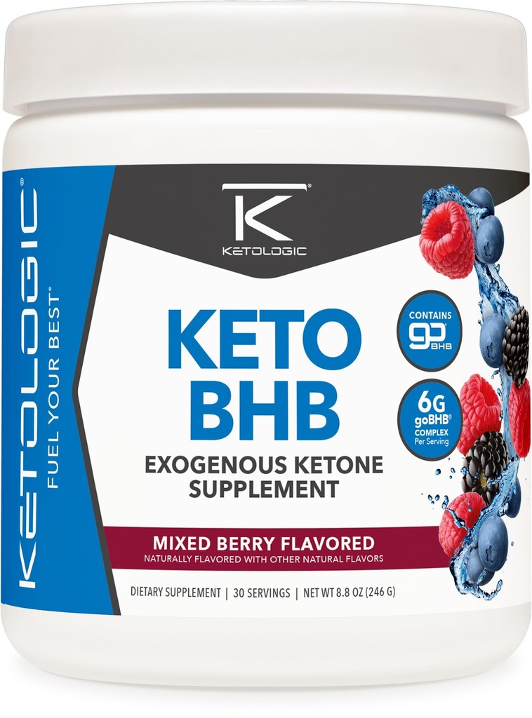 Ketologic Keto BHB (Mixed Berry flavor) 30 서빙 - goBHB, Beta-Hydroxybutyrate 소금과 함께 Exogenous Ketone 보충