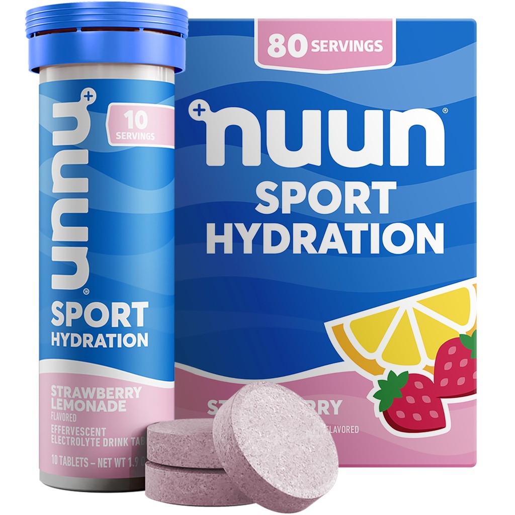 Nuun 스포츠 마그네슘, 칼슘, 칼륨, 염화물 및 나트륨, 글루텐 무료 및 채건, 딸기 레몬, 8 팩 (80 인분 총)과 전자 정제