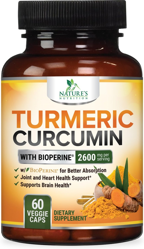 심황 Curcumin 보충교재 2600mg - 제일 흡수를 위한 유기 심황 & BioPerine 까만 고추 추출물, 자연적인 Vegan 합동 지원, 미국에서 병에 넣어지는 비 GMO - 60의 캡슐을 가진 95% Curcuminoids