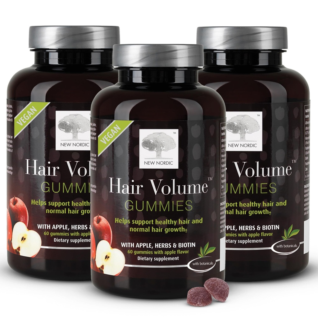 새로운 NORDIC 머리 양 Gummies, 2500 mcg Biotin, 매일 머리 비타민 보충 머리 피부 & 못, 채식주의자, 60 조사 (포장 3)