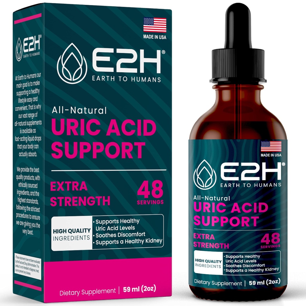 E2H 우릭 산 지원 보충 - 타트 체리와 악마의 클로 - 지원 우릭 산 건강과 Kidney 기능 비 GMO - Vegan - 2 Fl Oz
