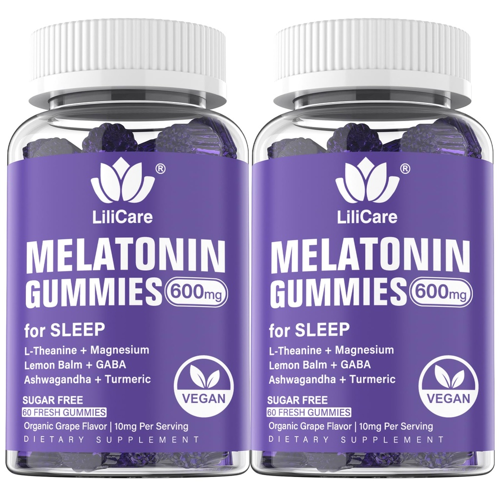 성인 (2개의 팩)를 위한 Melatonin 20mg Gummies L-Theanine, Ashwagandha, 마그네슘, 심황, GABA, 레몬 발름 및 Chamomile를 가진 여분 힘 건강한 Circadian Rhythm, 포도 풍미