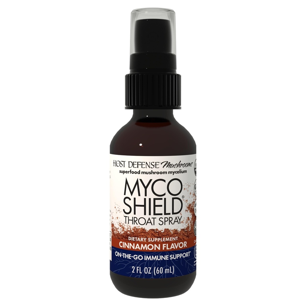 Host Defense MycoShield Throat Spray - 면역 건강 지원 - Chaga, Reishi, Turkey Tail & More - On-The-Go Immune Support - Cinnamon flavor, 2 fl oz (142 서빙) *가있는 규정식 버섯 보충