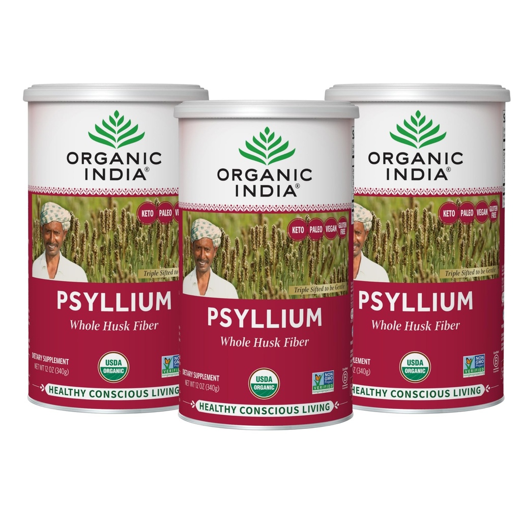 ORGANIC INDIA Psyllium 초본 분말 - 전체적인 Husk 섬유 보충교재, 소화 지원, Vegan, 글루텐 자유로운, USDA는 유기, 비 GMO, 수용성 & 불용성 섬유 근원 - 12 oz (포장 3)를 증명했습니다