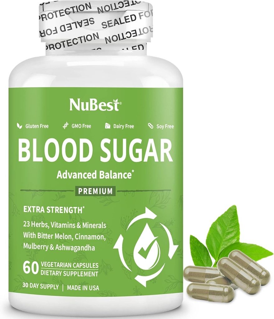 Blood Sugar - Bitter Melon, Ashwagandha, Cinnamon, Chromium, Magnesium, 비타민, 알파 Lipoic 산, Cayenne Pepper 및 더 많은 정보가있는 고급 공식 | 60 캡슐