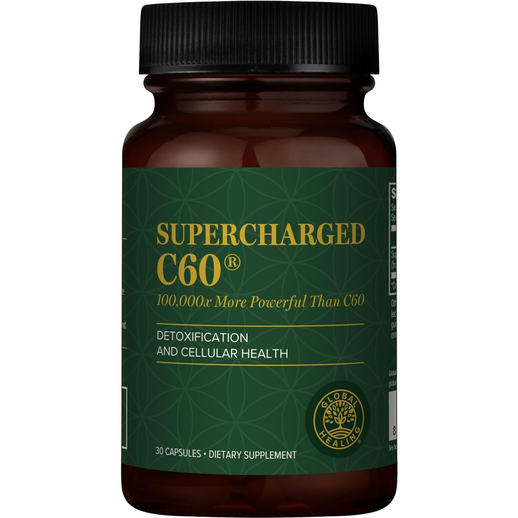 Global Healing Center Supercharged C60 - Micro-Activated Carbon Fullerene w/Organic MCT Powder, 10배 강력한 일반 C60 보충제보다 더 강력한 10배 - Detoxification, Aging (30 캡슐)에 도움