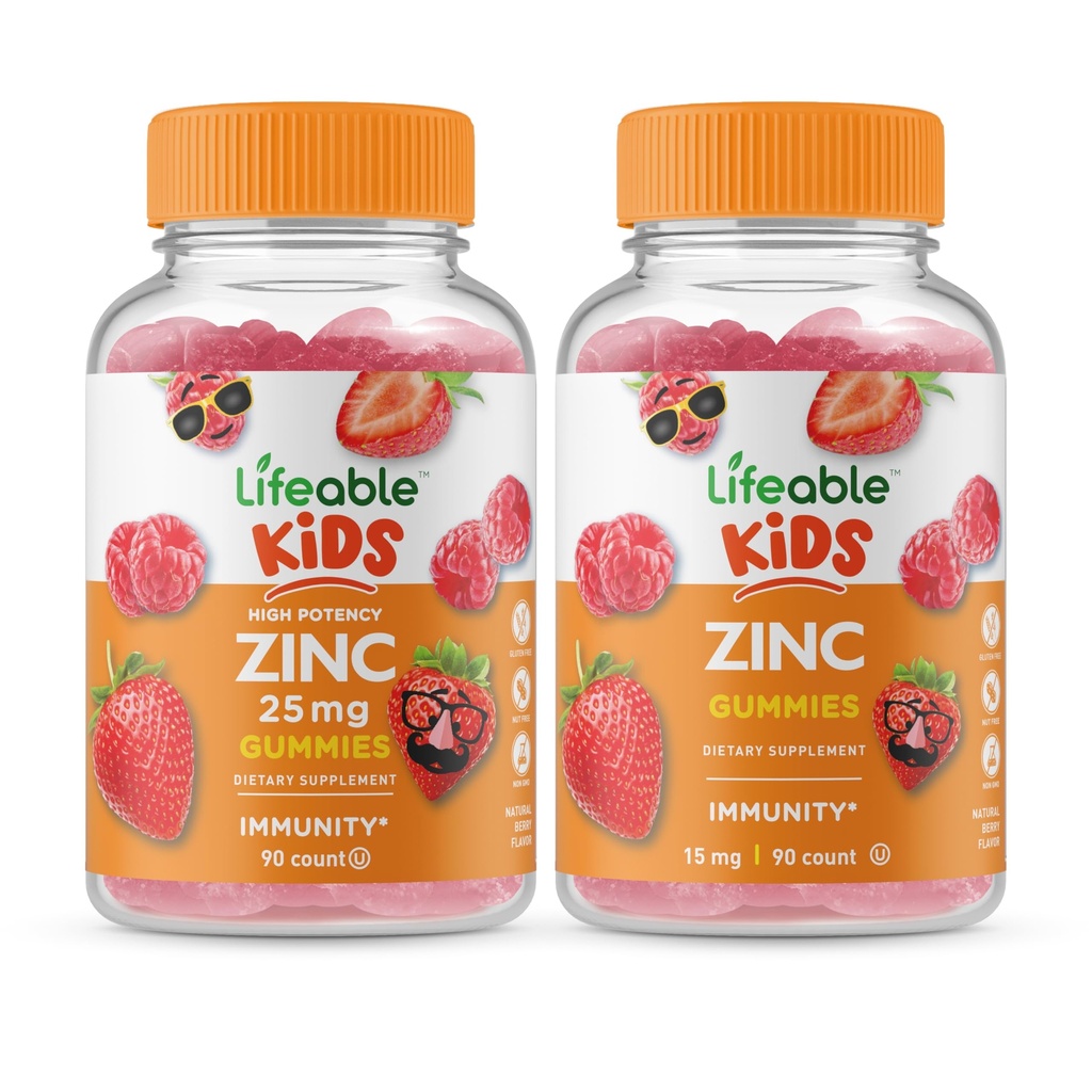 Lifeable 아연 25mg 어린이 + 아연 키즈, Gummies 번들 - 훌륭한 타스팅, 비타민 보충, 글루텐 무료, GMO 무료, Chewable Gummy