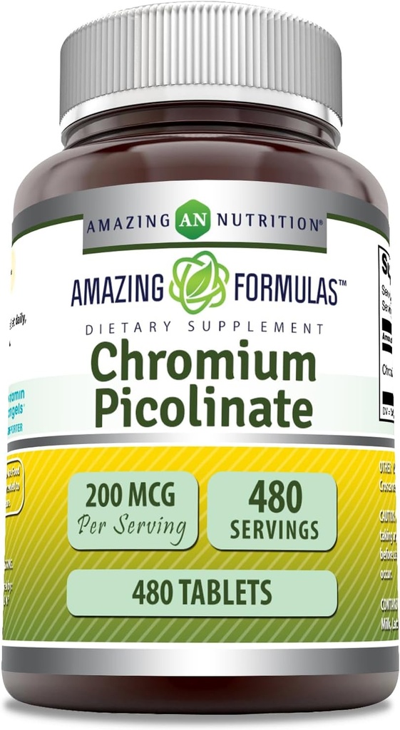 Amazing Formulas Chromium Picolinate 보충교재 | 200 Mcg Per 서빙 | 정제 | Non-GMO | 글루텐 프리 | 미국에서 제작 (480)