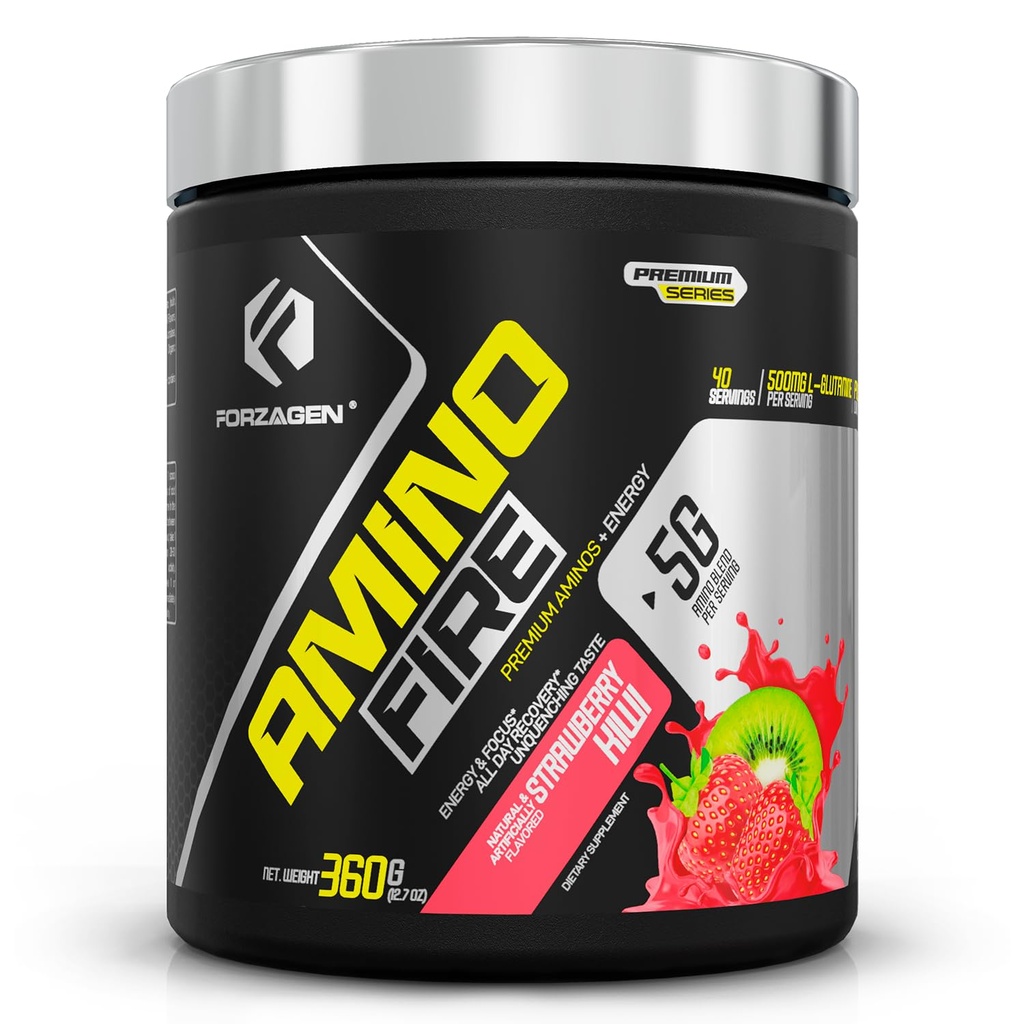 Forzagen Amino Fire | 사전 운동을 위한 필수 아미노산 에너지 분말 | BCAA 에너지 부스트 & 근육 회복 음료 혼합, 강화 초점 & 농도, 규정식 보충교재 | Strawberry Kiwi, 40 서빙