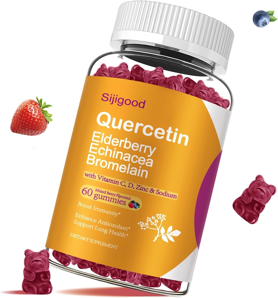 Bromelain, Elderberry, Echinacea, 비타민 C D 아연을 가진 Quercetin Gummies - 아이 & 성인을 위한 Immune 체계 지원 60 조사 순수한 Quercetin Gummies