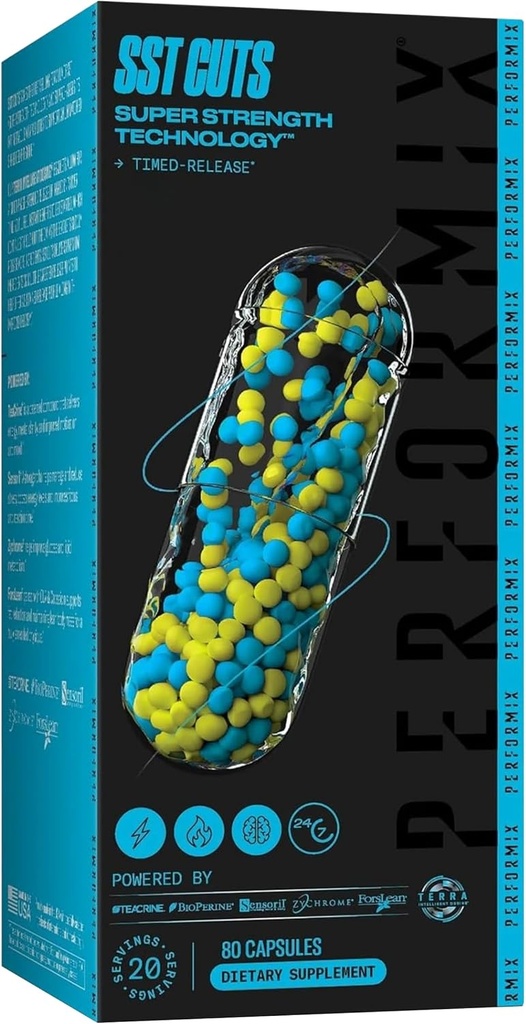 PERFORMIX SST 컷 슈퍼 강도 기술 - 에너지, 포커스 & 무드 - Nootropic, 카페인, Zychrome & Teacrine - 남성 및 여성을위한 사전 운동 보충 - 80 서빙
