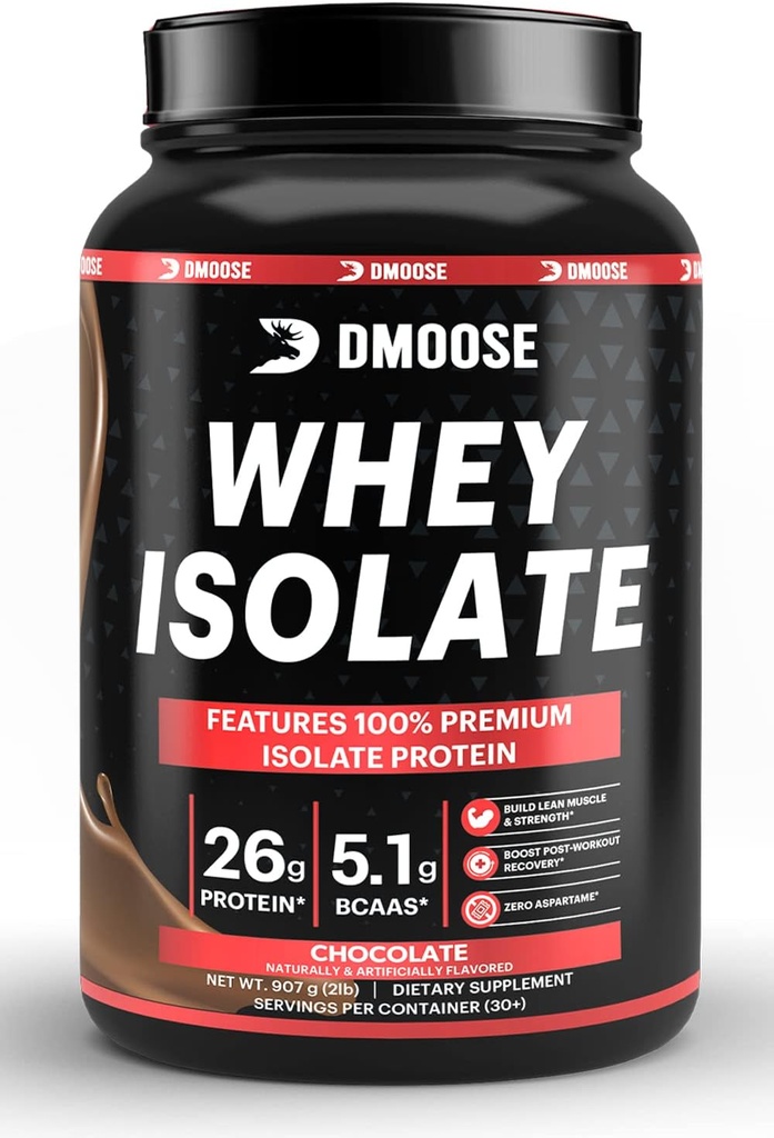DMoose Whey Isolate Protein Powder I 26 g Protein I 5.1g BCAAS I Gluten Free I Helps 유지 근육 질량 & Decrease Recovery Time I Chocolate & Vanilla I 30 서빙