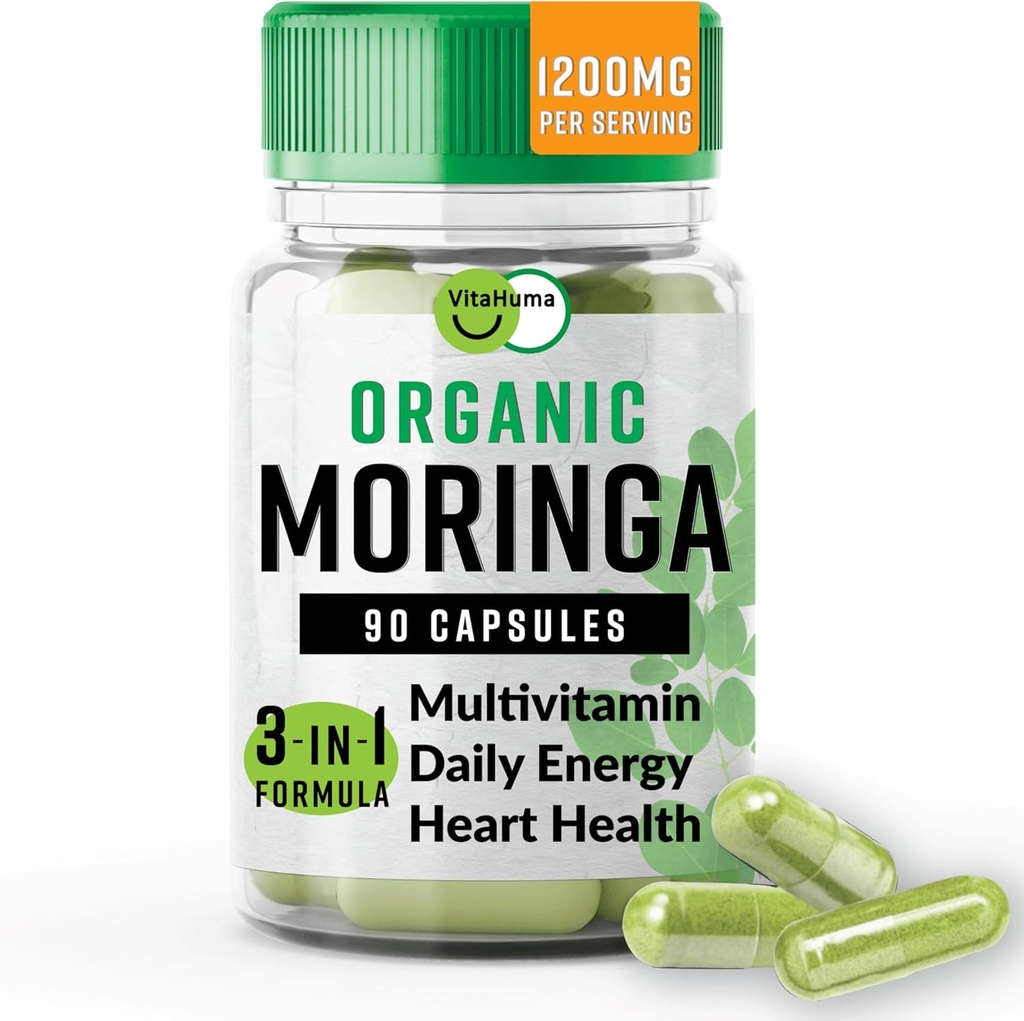 비타민 C, A, E, 칼슘, 칼륨, 철, 마그네슘, 단백질 및 아미노산을 가진 유기 Moringa, 영양분 유래제 지원 & 에너지, 채식주의자, 봉사 당 1200 MG, 90 CT