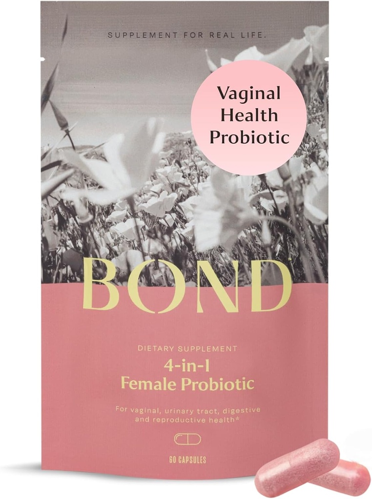 Vaginal Flora, Odor Control, Yeast & PH Balance for Women 여성을위한 BOND 4in-1 질 프로 바이오 틱스 - 매일 Lactobacillus 공식 (5 억 CFU), Prebiotics & Cranberry, 60 캡슐 (2 / 일)
