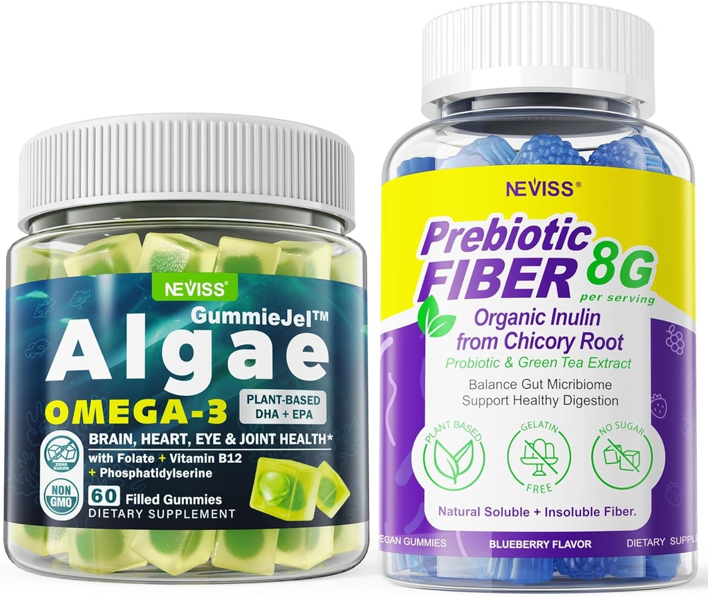 Vegan Omega 3 Gummies 1000mg + 성인 8g를 위한 Prebiotic 섬유 Gummies