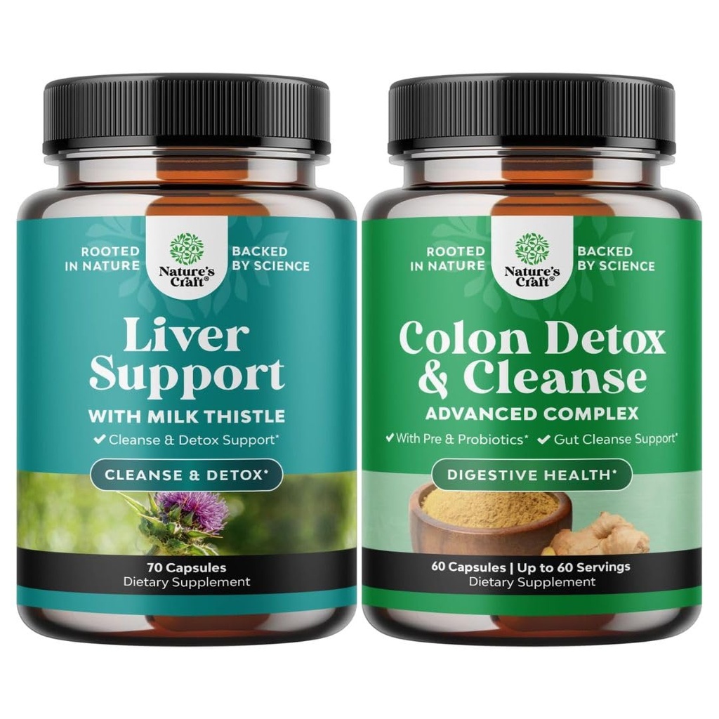 Liver Cleanse Detox & Repair Complex 및 Colon Cleanser & Detox의 번들 - Silymarin Milk - Lactobacillus Acidophilus Probiotic Supplement Body Cleanse와 초본 간병 지원 보충