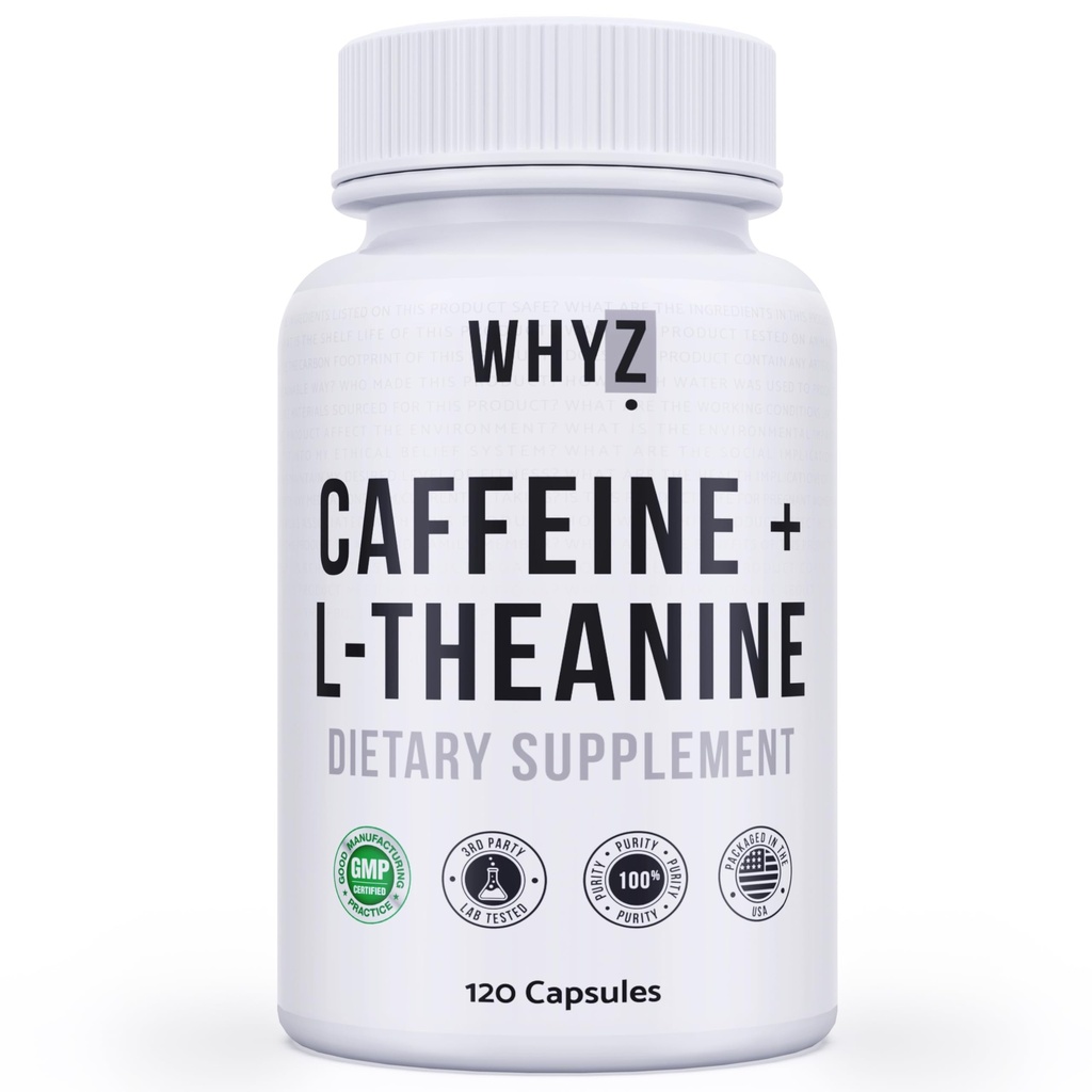 L-Theanine, 120의 캡슐, Nootropic 더미 에너지 약, 지속된 에너지 초점 & Cognitive 기능, 여자 & 남자를 위한 L Theanine 카페인 에너지 보충교재를 가진 WHYZ 카페인 알약