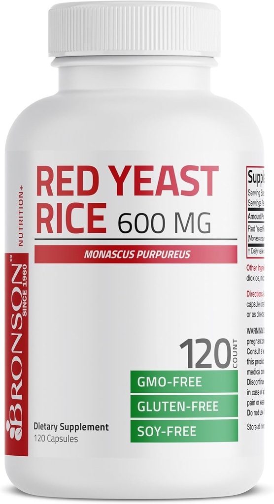 Bronson 빨간 효모 밥 600 MG Monascus Purpureus 초본 건강, 비 GMO, 120의 캡슐