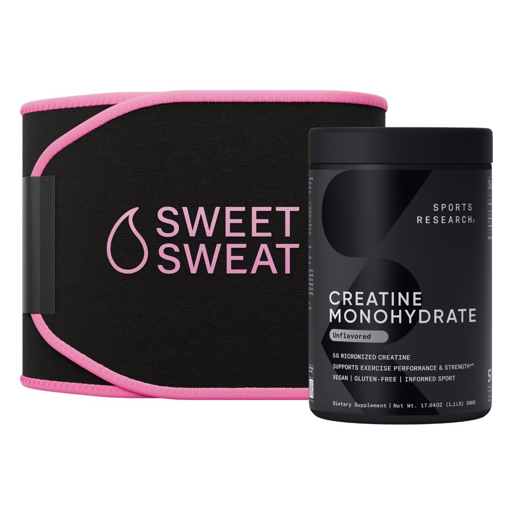 Sports Research® Training Performance Pack - 크레아틴 Monohydrate 및 달콤한 땀 허리 트리머 (Black/Pink, Medium)