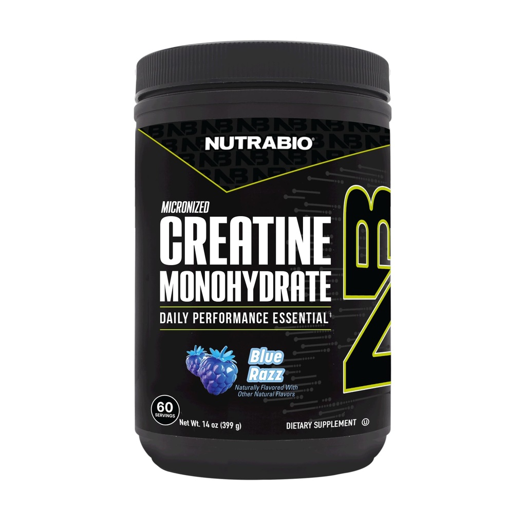 NutraBio 순수한 Micronized Creatine Monohydrate 분말 보충교재, 파란 Razz (300 g) - 지원 대량 근육 에너지, 회복, 및 힘 - 남자와 여자를 위한 HPLC에 의하여 시험되는 Creatine 분말 보충교재