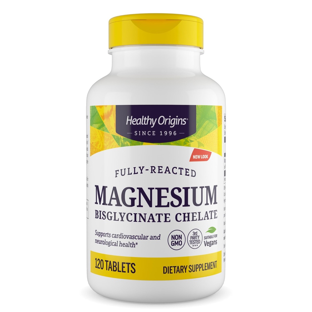 건강한 근원 마그네슘 Bisglycinate 킬레이트 (비 GMO의 글루텐 자유로운, 심장 혈관 지원, 뼈 지원, 신경 지원, Vegan), 120의 정제