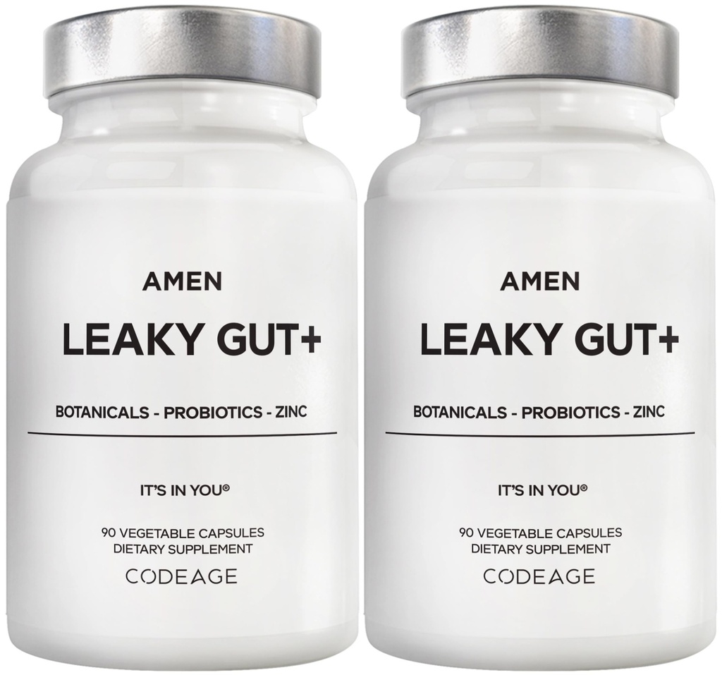 Amen Leaky Gut 보충교재 - Bioavailable L 글루타민, 아연, 심황, DGL Licorice 뿌리를 가진 진보된 공식 - Marshmallow 뿌리 - Probiotics & Fermented Prebiotics - Vegan, 비 GMO - 2 팩