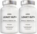 Amen Leaky Gut 보충교재 - Bioavailable L 글루타민, 아연, 심황, DGL Licorice 뿌리를 가진 진보된 공식 - Marshmallow 뿌리 - Probiotics & Fermented Prebiotics - Vegan, 비 GMO - 2 팩