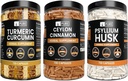 PURE ORIGINAL INGREDIENTS Ceylon Cinnamon, Psyllium Husk 및 Turmeric 캡슐 번들 (730 캡슐 각각), 마그네슘 또는 쌀 필러 없음