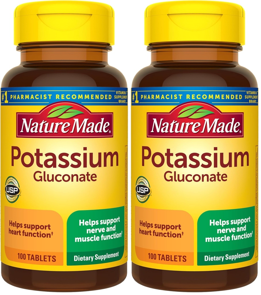 Nature Made Potassium Gluconate 550 mg, 심장 건강 지원을위한 규정식 보충, 100 정제, 100 일 공급 (팩 2)